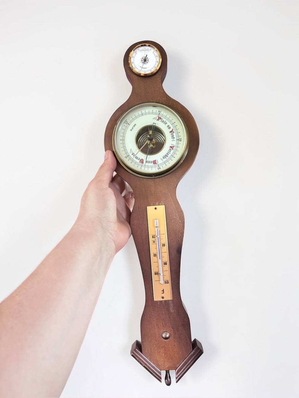 Vintage Wall Barometer Thermometer Hygrometer Wood Weather Station